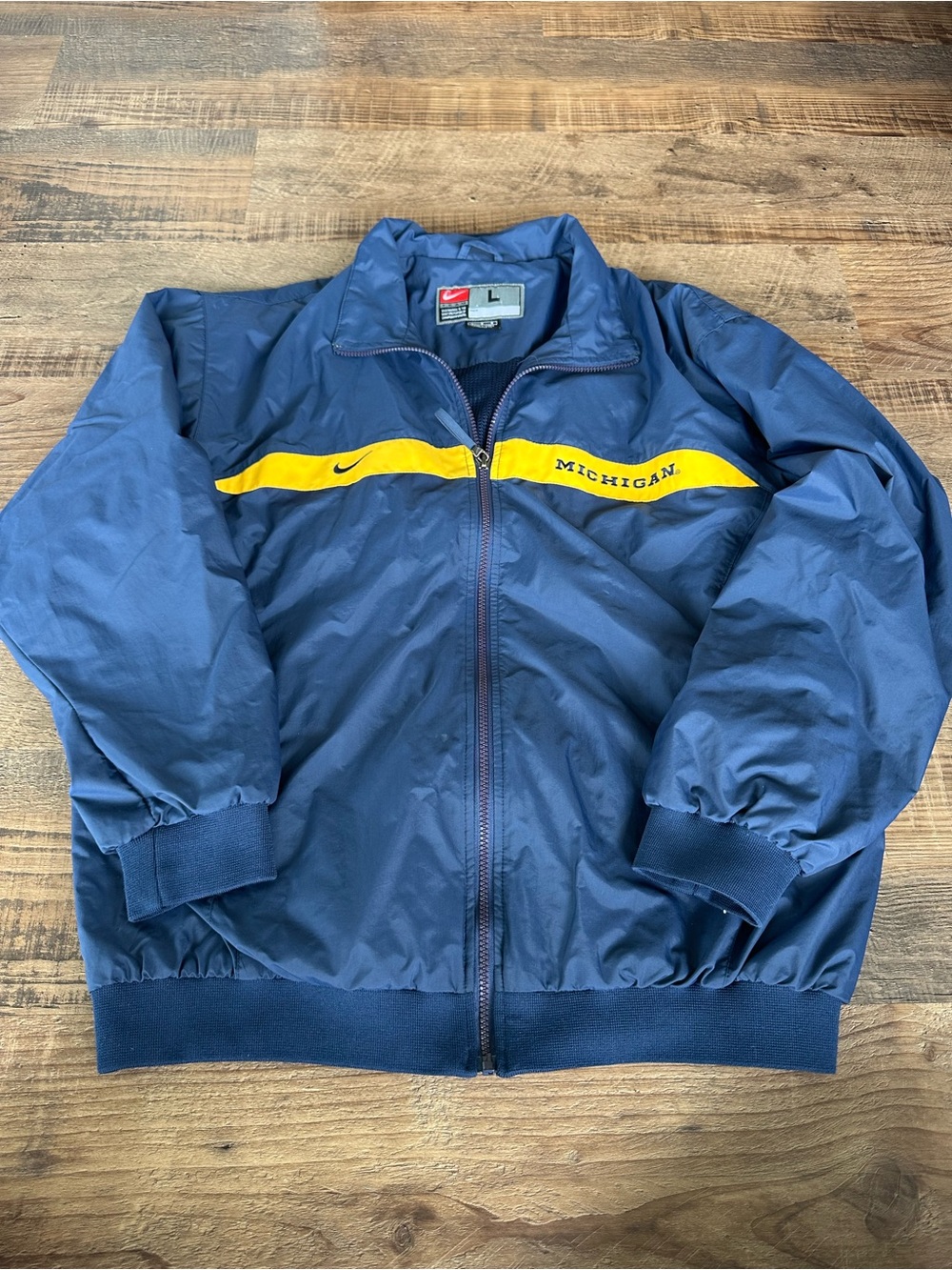 Nike Navy and Yellow Michigan Zip-Up Windbreaker Jacket